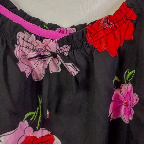 Kensie Floral Sleeveless Tie Front Sleep Cami Top Coquette Black Pink Size L NWT - Picture 3 of 6